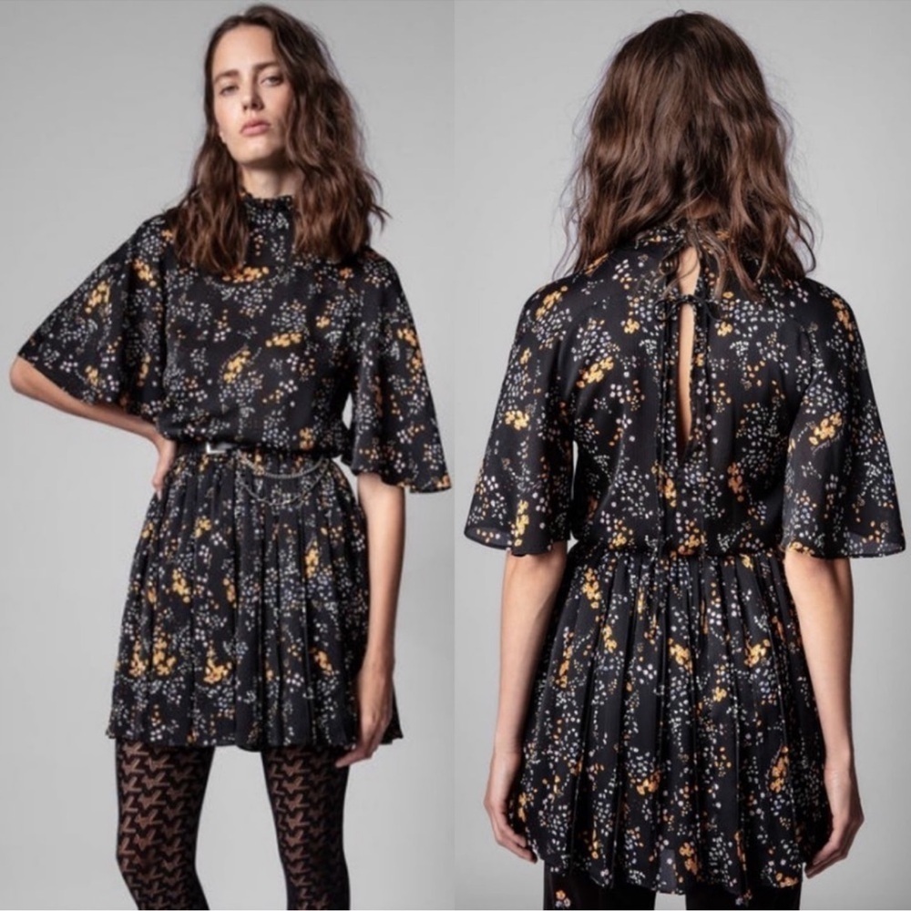 Zadig & Voltaire Roza Spark Flowers Mock Neck Mini Dress Sz XS
